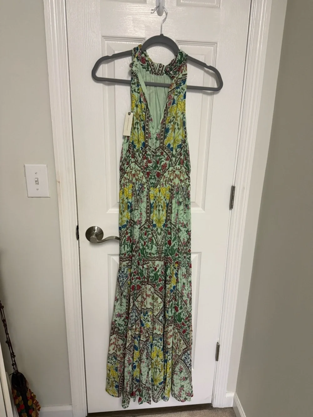 Anthropologie Halter Maxi Dress in Sage Green with Yellow & Blue Floral - Picture 2 of 4